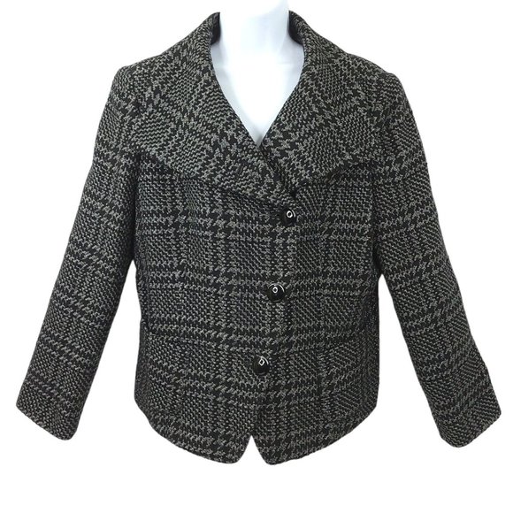 Talbots Collections Petites 3 Button Plaid Jacket Womens Size 14 Metallic Sheen - Picture 1 of 13